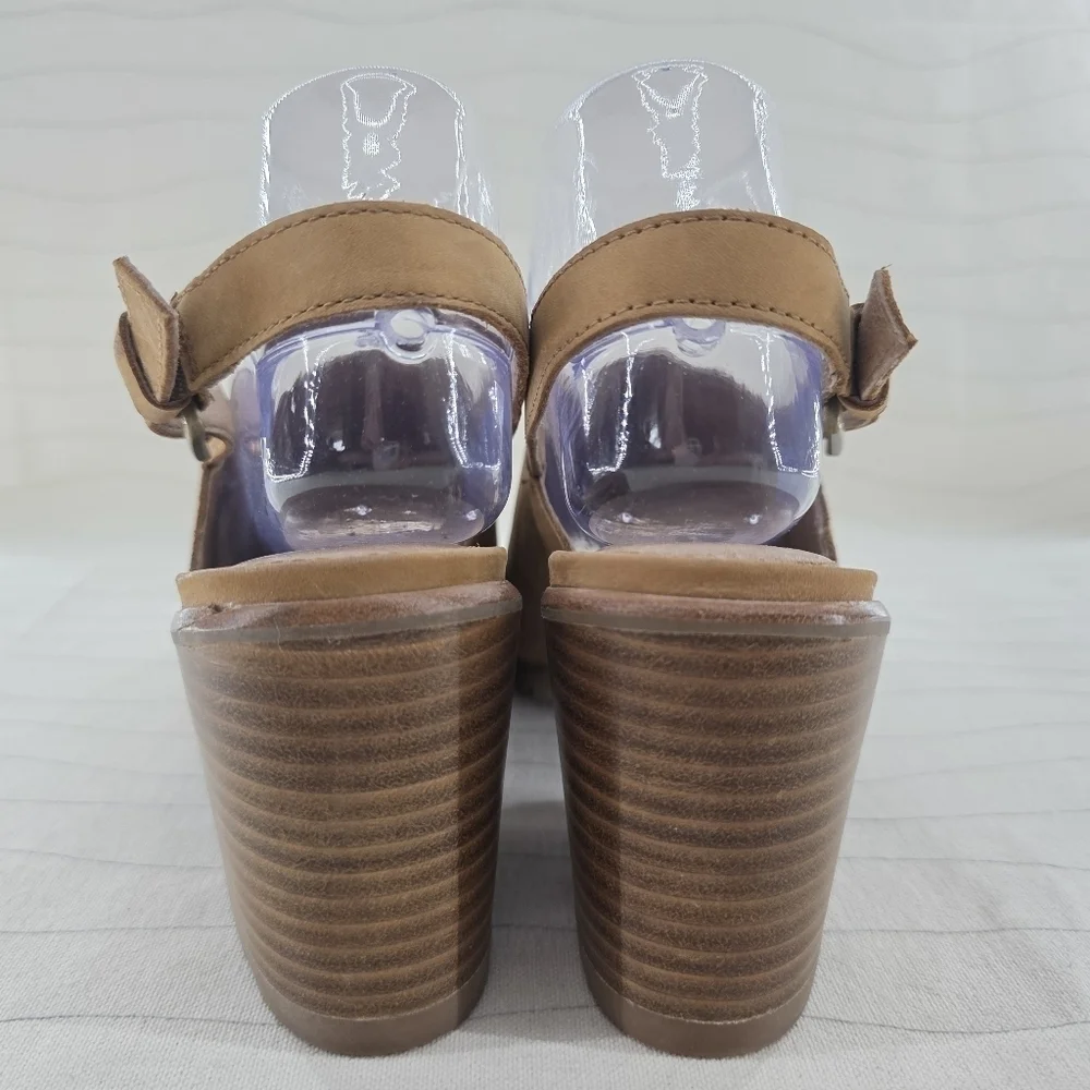 Sorel Womens Nadia Slingback Tan Leather Sandals Heels Shoes NL3241-224 Size 8